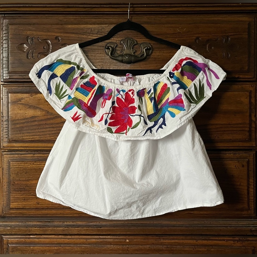 Buddy Love Multicolor Embroidered Off-Shoulder Crop Blouse